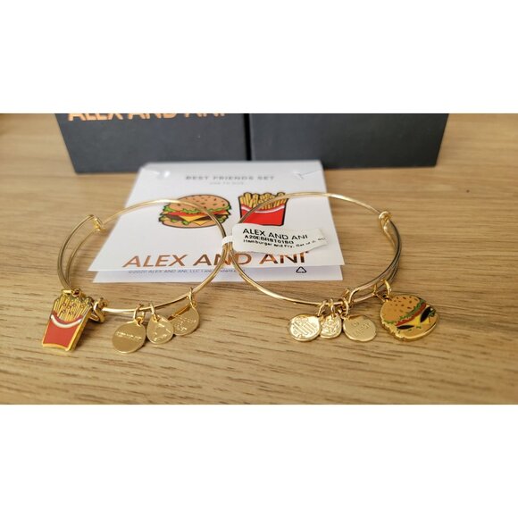 Alex and Ani Best Friends Burger & Fries Charm Bangle Set – NWT Boxed Gift - Picture 2 of 6